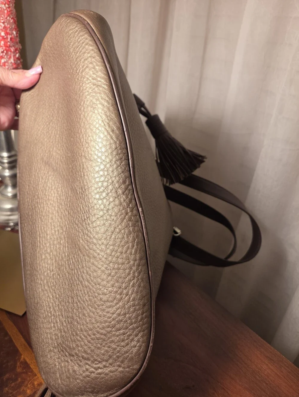 Vintage Cole Haan Bronze Pebbled Leather Drawsting Bucket Bag